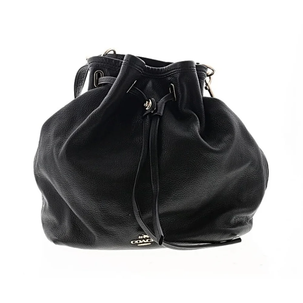 Coach Black Leather Drawstring Bucket Shoulder Bag Avery Pebble Leather